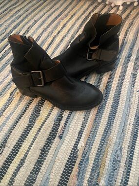 gentle souls Black Leather Buckle Ankle Boots